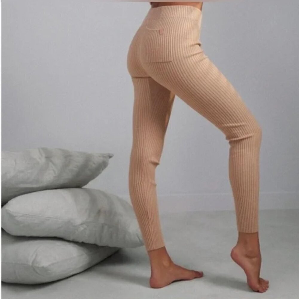Lunya Cotton Silk Ribbed Leggings Calm Tan High Rise Lounge Size S